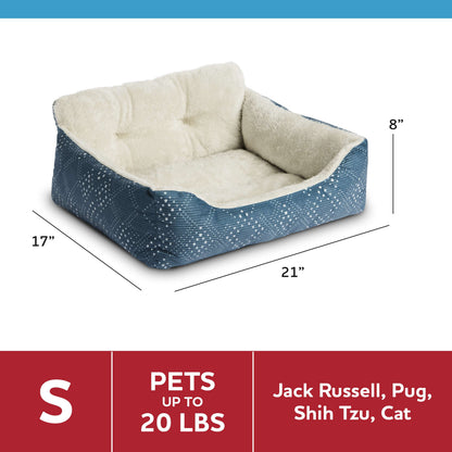 Dog & Cat Bed, Plush Lounger, Portable, Machine Washable, Blue, 21" X 17"